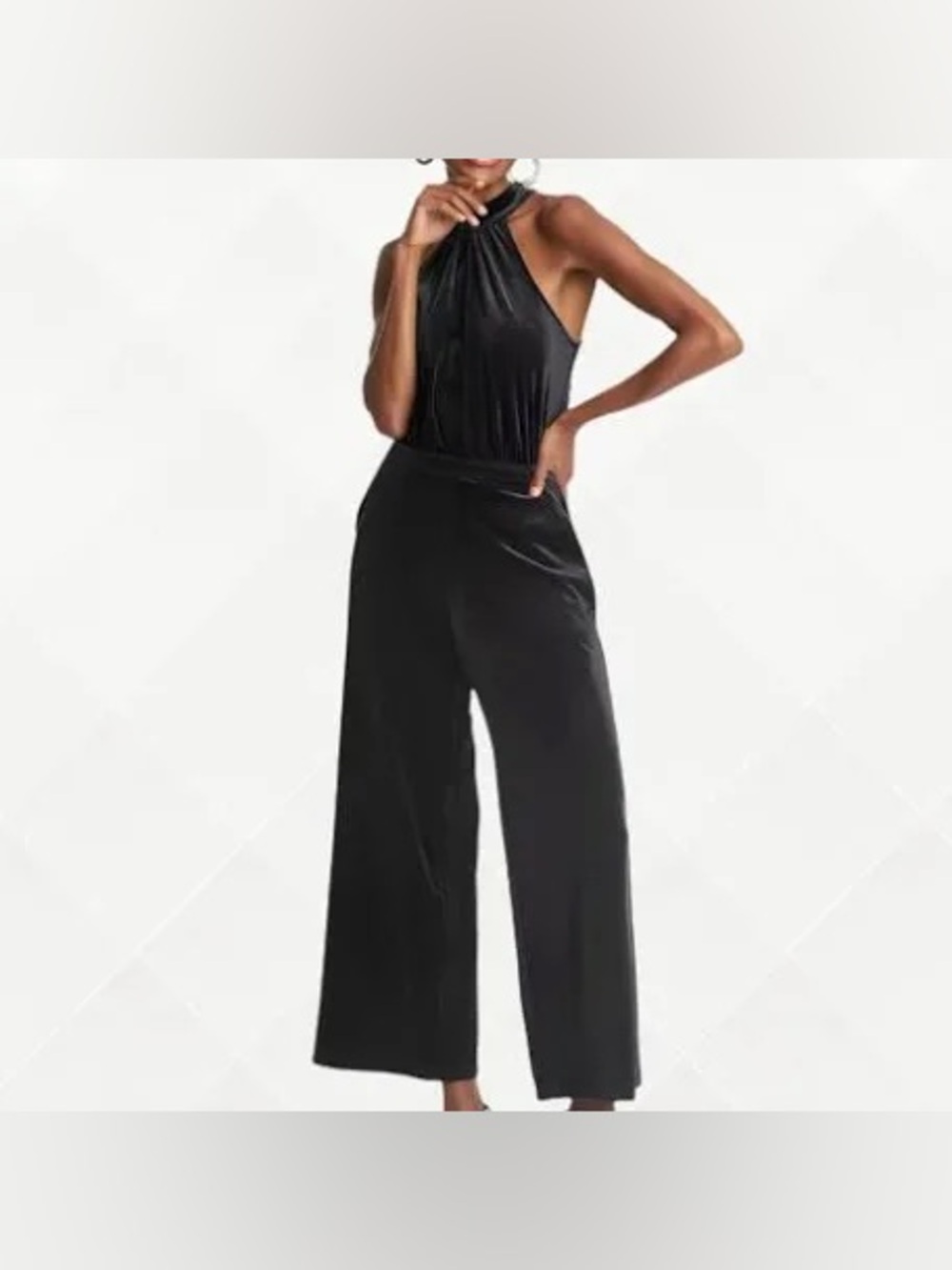 Women's Sleeveless Halter Velvet Jumpsuit A New Day Black Size small NWT